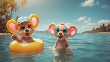 Cute mouse resting on the sea lifestyle