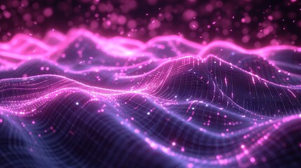Fototapeta premium Abstract wave made out of grids that are seen from a cinematic view of one of the holy geometry shapes, the shape is clearly animated, clear neon lines, 3d render, nothingness.