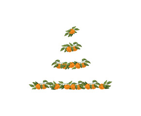 Compositions with mandarins and leafs for decor pages