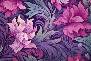 a floral pattern with purple and green flowers created with Generative AI