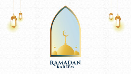 BACKGROUND RAMADHAN KAREEM ILLUSTRATION COLOR BLUE GOLD WHITE