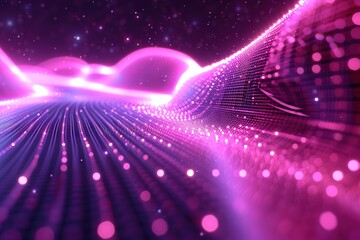 Obraz premium Abstract wave made out of grids that are seen from a cinematic view of one of the holy geometry shapes, the shape is clearly animated, clear neon lines, 3d render, nothingness.