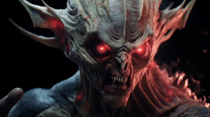 Demonic Alien Close Up Glowing Red Eyes Malicious Intent Intergalactic Supervillain 
