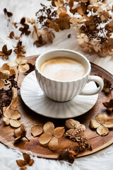 Coffe mug on autumn background