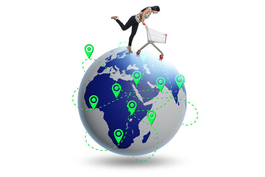 Concept of global shopping with globe and shopper