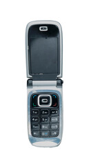Close-up of an old and obsolete cell phone on a white background. Isolated.7