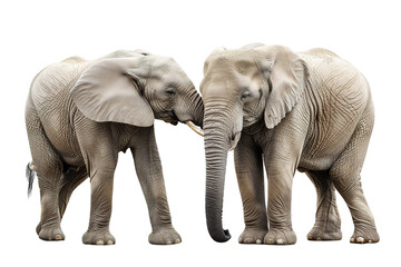 Fototapeta premium Two elephants. Couple of wild animals together, isolated on white background. Safari animals