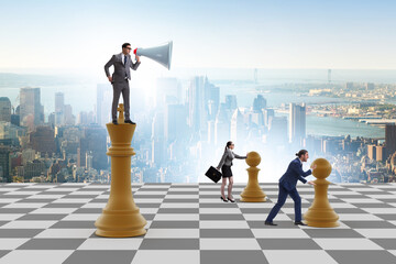 Businessman shouting in the game of chess