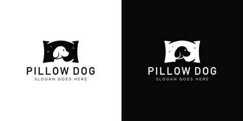 Creative Pillow Dog Logo. Pillow and Silhouette Cute Dog with Minimalist Style. Pet Care Logo Icon Symbol Vector Design Template.