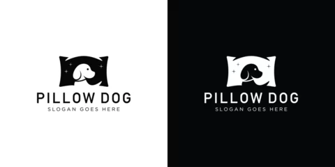 Fotobehang Creative Pillow Dog Logo. Pillow and Silhouette Cute Dog with Minimalist Style. Pet Care Logo Icon Symbol Vector Design Template. © oinbrand