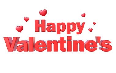 3D Rendering Happy Valentine's Text With Red Hearts Isolated On Transparent Background, PNG File Add