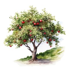 Watercolor-Style a Apple tree with White Background.