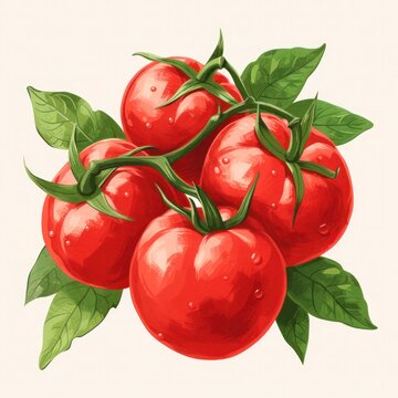 recommend clip art: fresh tomato with green leaves hand drawn illustration