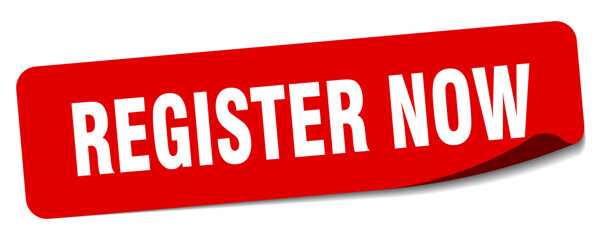 register now sticker. register now label