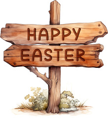 Watercolor PNG Illustration of a Wooden Easter Sign
