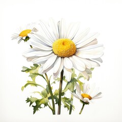 Watercolor-Style a daisy with White Background