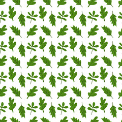 Green trees leaves vector seamless pattern. Forest background flat design for  wrapping paper, greeting card, banners, ceramic tiles, decor.