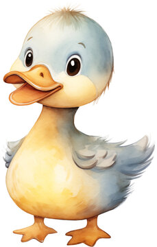 Watercolor Illustration of a PNG Cute Duck Character