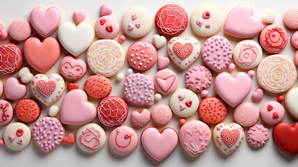A Beautiful Assortment of Decorated Heart-Shaped Cookies, Perfect for Expressing Love and Affection on Special Occasions