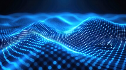 Fototapeta premium Abstract wave made out of grids that are seen from a cinematic view of one of the holy geometry shapes, the shape is clearly animated, clear neon lines, 3d render, nothingness. Wallpaper, pattern.