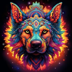 Dog Pet Animal Vivid Ornamental Head Abstract Fantasy Animal God Portrait Bright Artistic Mystique Colorful Digital Generated Illustration Artwork