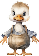 Watercolor Illustration of a PNG Cute Goose Character