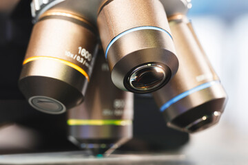 Fototapeta na wymiar Close-up microscope in a science laboratory