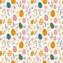 Happy Easter seamless pattern. Hand draw Easter background with colorful eggs. High resolution for your wallpapers and printables. Generative AI