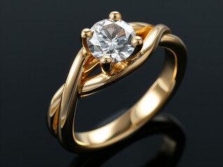 gold ring with diamond isolated on black