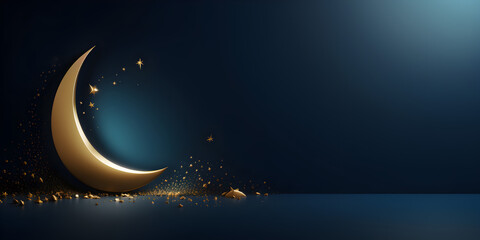 Obraz na płótnie Canvas Ramadan celebration banner with golden elements on dark blue background 