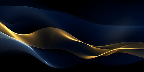 Fototapeta premium Dark blue background with abstract golden wave elements 