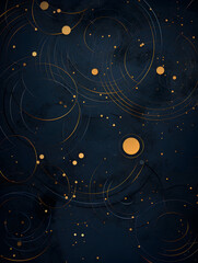 Abstract dark blue background with golden circles and lines elements 