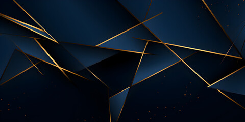 Abstract dark blue background with golden lines elements 