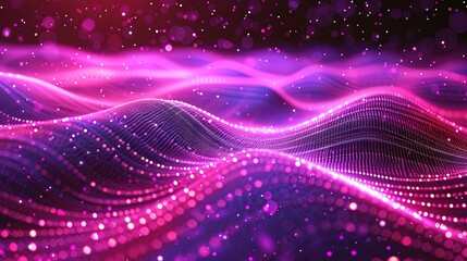 Obraz premium Abstract wave made out of grids that are seen from a cinematic view of one of the holy geometry shapes, the shape is clearly animated, clear neon lines, 3d render, nothingness. Wallpaper, pattern.