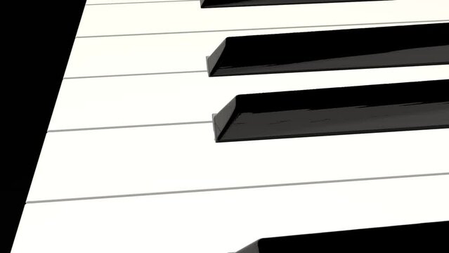 Elegant piano keys moving, close up.Tracking backwards shot. Slow motion. Black and white keys. Reflection on piano keys. Music, learn, artistic, hobbies, concept.