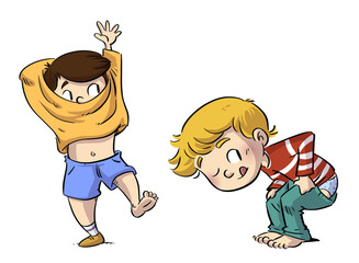 Illustration of children getting dressed