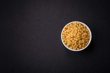 Delicious ditali pasta from durum wheat with salt and spices
