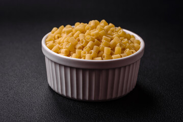 Delicious ditali pasta from durum wheat with salt and spices