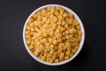 Delicious ditali pasta from durum wheat with salt and spices