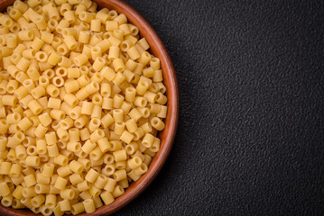 Delicious ditali pasta from durum wheat with salt and spices