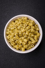 Delicious ditali pasta from durum wheat with salt and spices