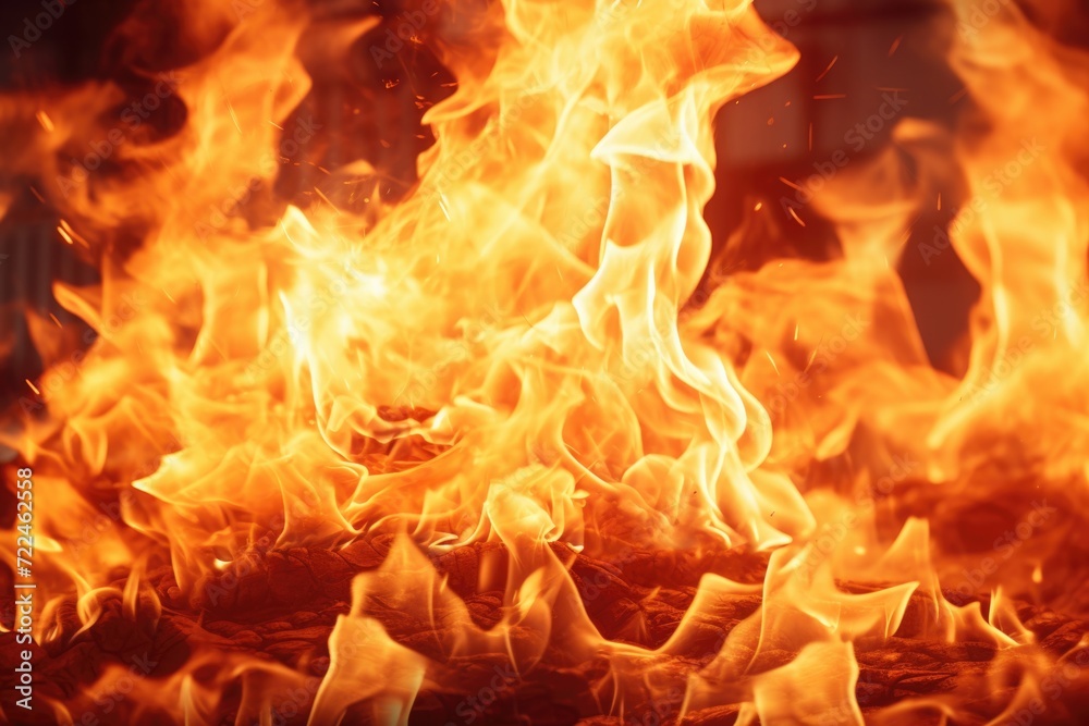 Aufkleber A close-up view of a vibrant and intense fire with numerous flames. This captivating image can be used to depict concepts such as power, energy, heat, danger, or destruction.