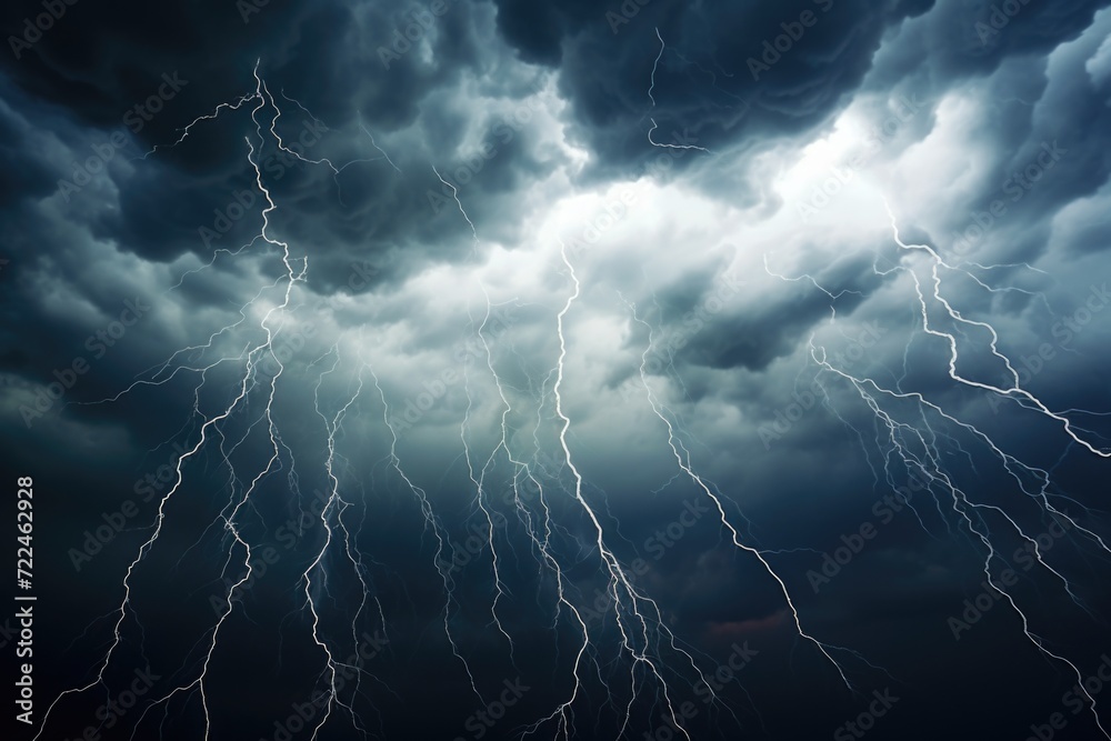 Poster A captivating image capturing a bunch of lightnings in the sky. Perfect for illustrating the power and beauty of nature.