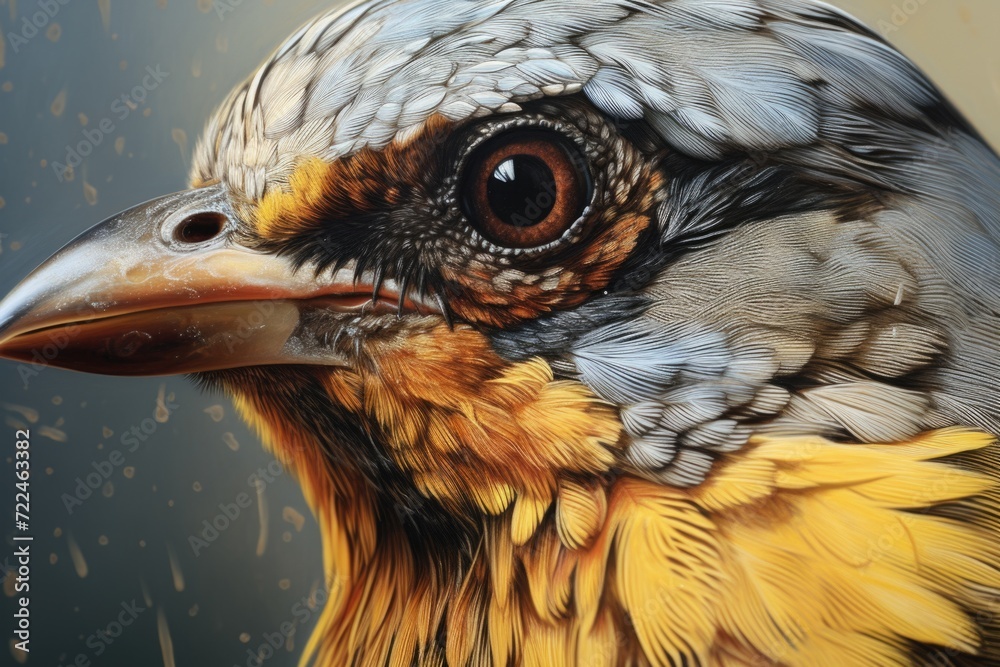 Poster a close-up view of a bird's face with a blurry background. perfect for nature enthusiasts and bird l