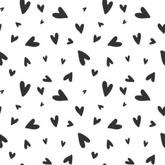 Seamless pattern of different heart . Black and white monochrome illustration. Abstract random hearts background. Love pattern for wrapping paper, wallpaper, print