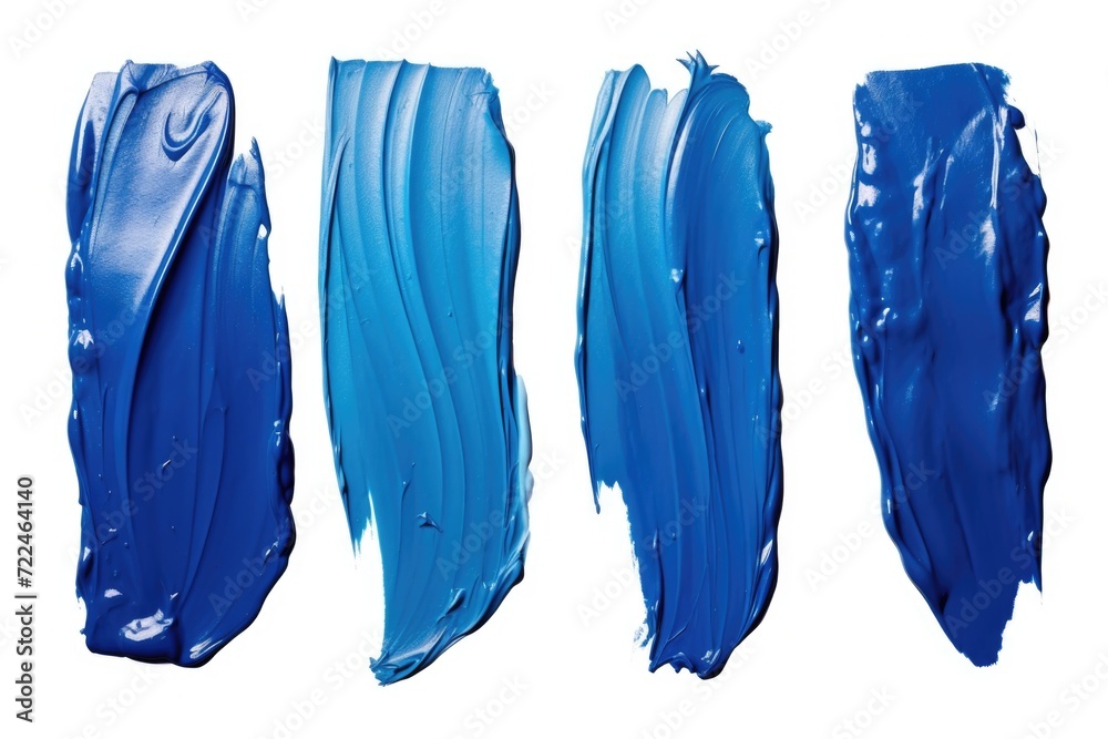 Poster four different shades of blue paint on a white background. ideal for artistic projects and design co