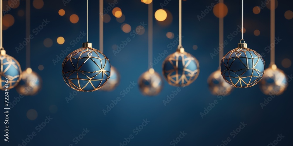 Aufkleber a group of blue and gold ornaments hanging from strings. can be used to add a festive touch to any o