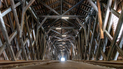 The historic old Rhine bridge between Liechtenstein and Switzerland
