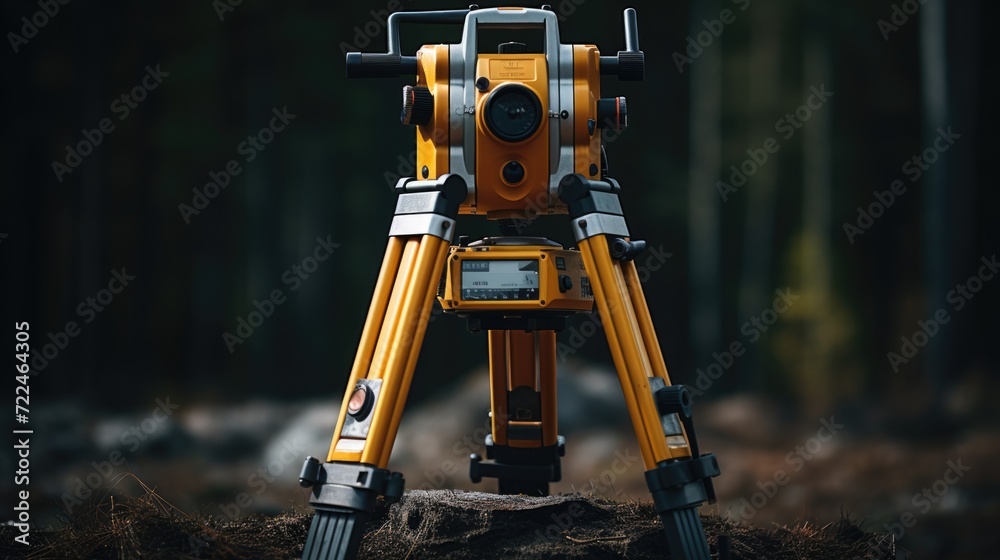 Poster a detailed view of a tripod with a camera. perfect for photography enthusiasts and professionals