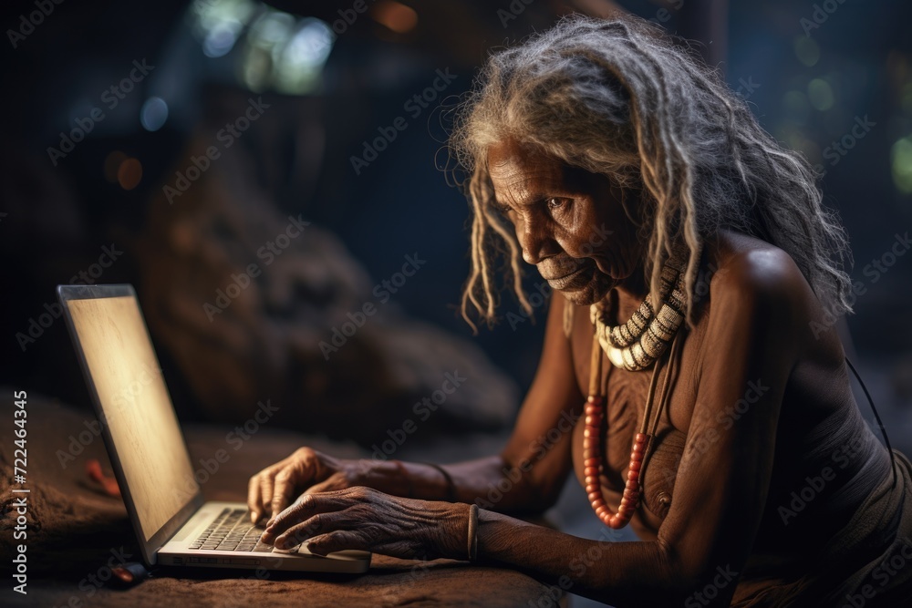 Aufkleber a woman with dreadlocks is pictured using a laptop computer. this image can be used to illustrate te